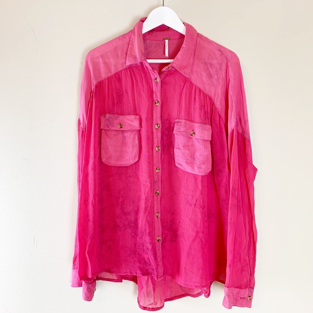 Long sleeve button down sheer blouse